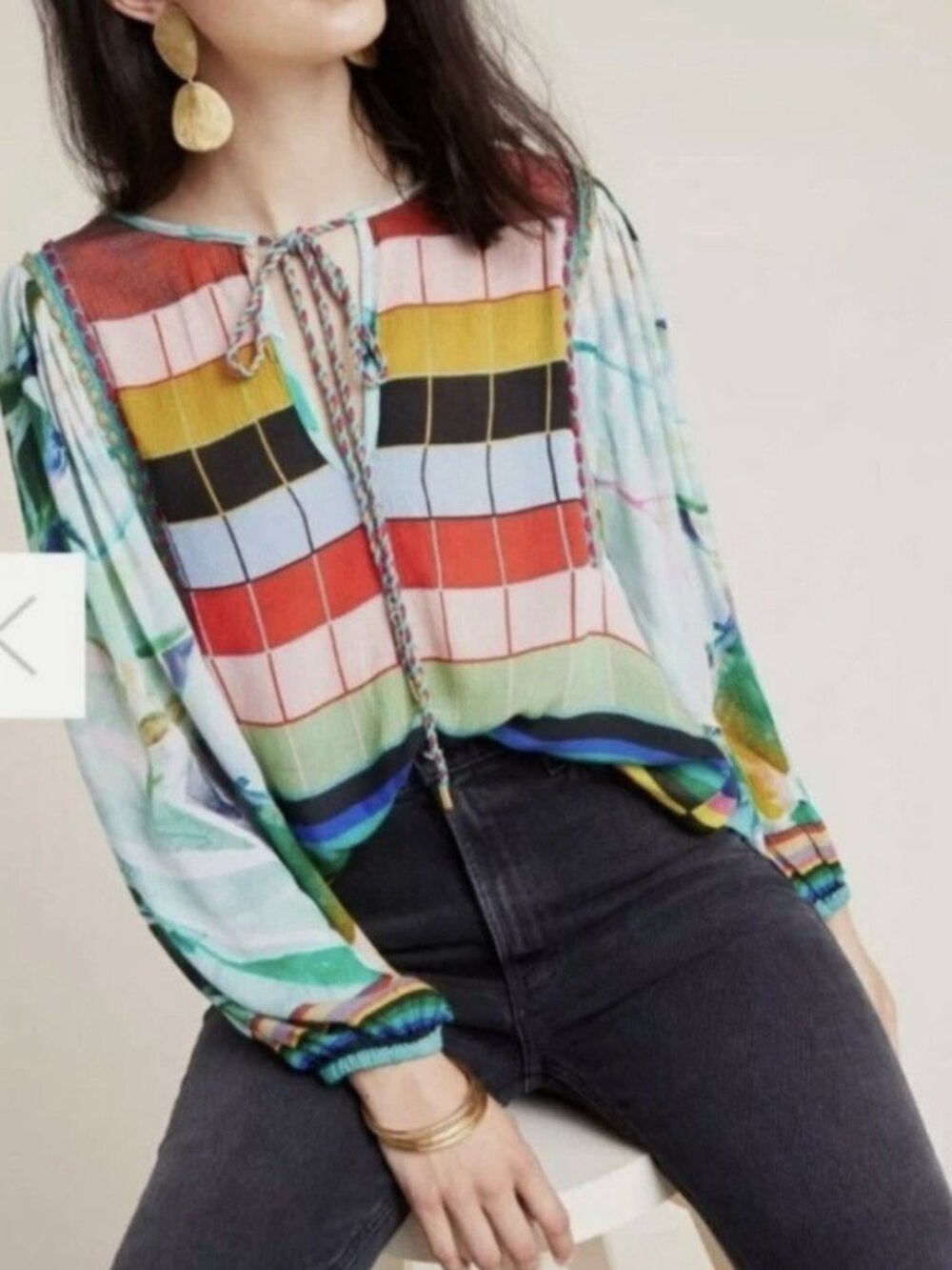 Anthropologie Bl^nk Delaunay Womens Printed Peasant Blouse Size Small Multicolor